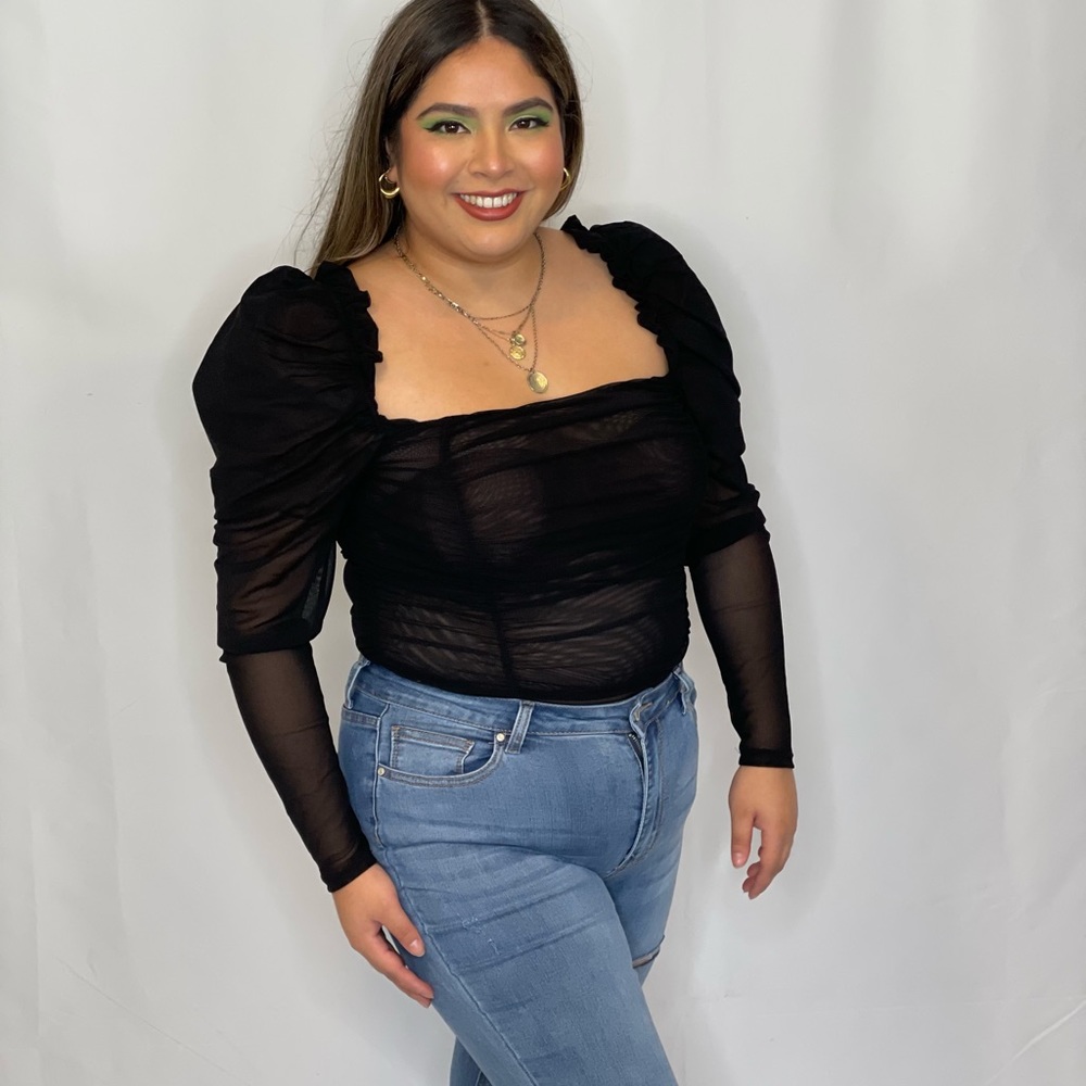 Black Puffy Sleeve Bodysuit